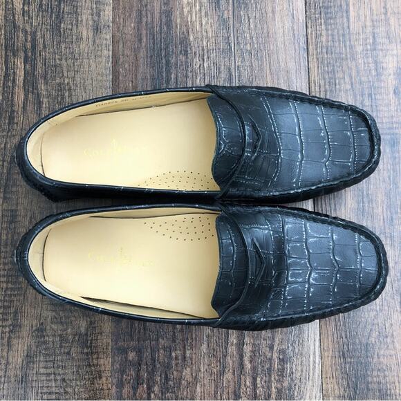 Cole Haan Driving Loafer Penny Loafer Croc Embossed Leather Trillby Size 6 Black - Picture 8 of 14